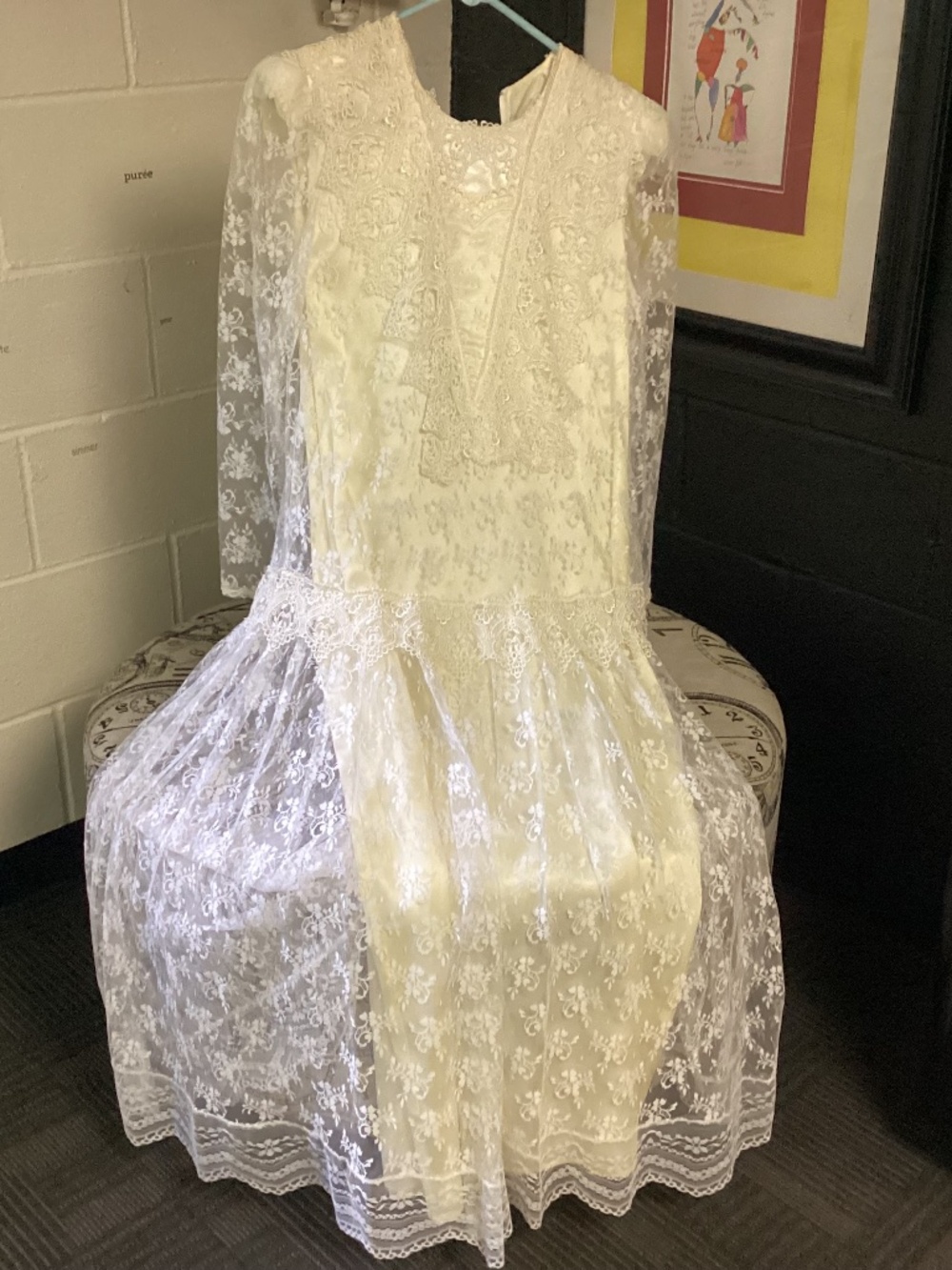 Jessica‎ McClintock Bridal Vintage Lace Dress Deep V-Back Cottagecore 80s size 8